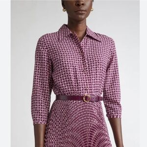 Vintage Banana Republic Burgandy/Blue Geometric Shirt Dress Pockets SZ 8